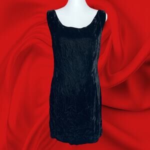 60s Black Crushed Velvet V Back Mod Vintage Wiggle Pencil Dress Lined S